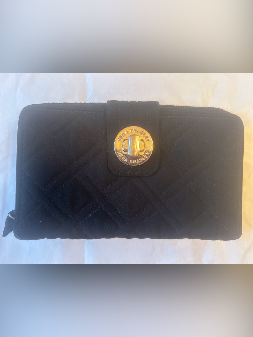 Vera Bradley Classic Black Quilted RFID Wallet Turlock & Zip Around 7.75”